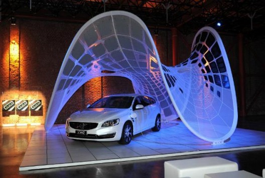 Volvo's Pure Tension Pavilion, a concept that could be the solar airplane's future hangar, solar-charging device