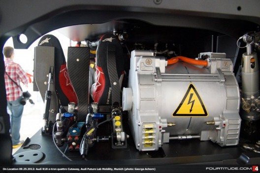 With barely room for driver's feet, electric drive takes up rest of R18's nose