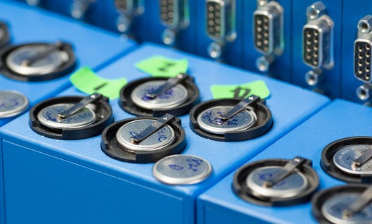 Batteries under test at SLAC with different voltages and currents flowing through them