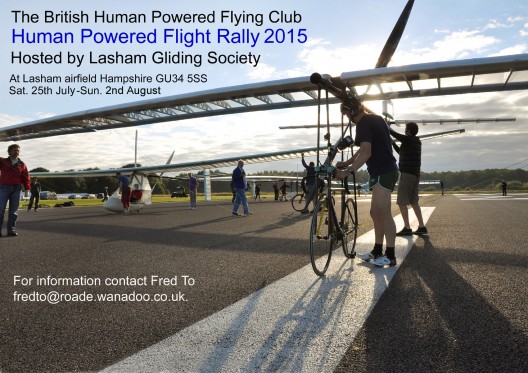 Promotional poster for 2015 Lasham Human-Powered Airplane Rally showing participants in 2014 Rally