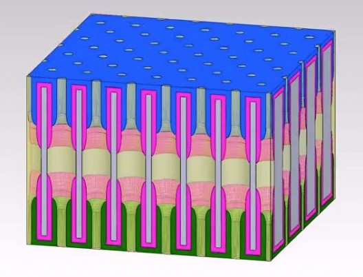 Holes form electrodes between top and bottom of film
