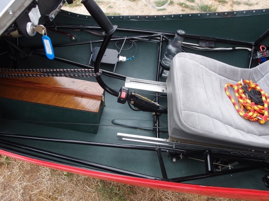 Customization shows in beautifully finished and color coordinated stowage locker Martin Koxxy built for keeping tie-downs, loose gear under control