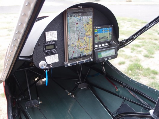 All-glass panel has Samsung tablet with moving map, GRT mini-EFIS, and Cycle-Analyst, a budget package for all the information imparted