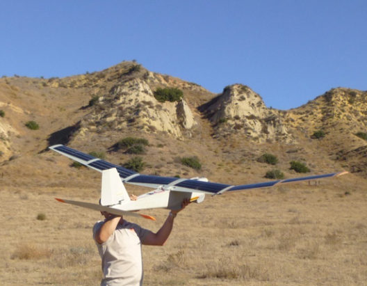 Aerovironment RQ-12A Puma UAV being hand launched. Alta Devices solar cells raised endurance from 2-1/2 hours to over 9 hours
