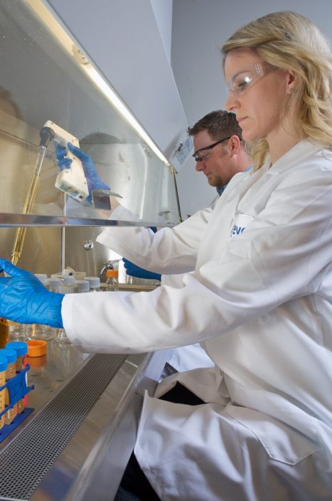 Gevo lab workers in Englewood, Colorado test wood-based fuel